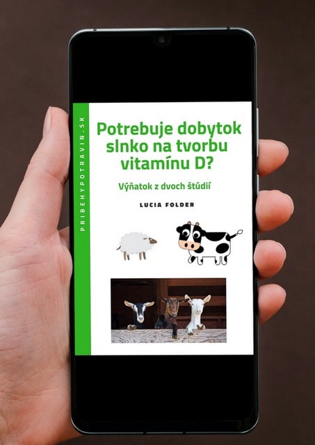 mobil v ruke, na obrazovke je prvá strana článku s názvom Potrebuje dobytok slnko na tvorbu vitamínu D?